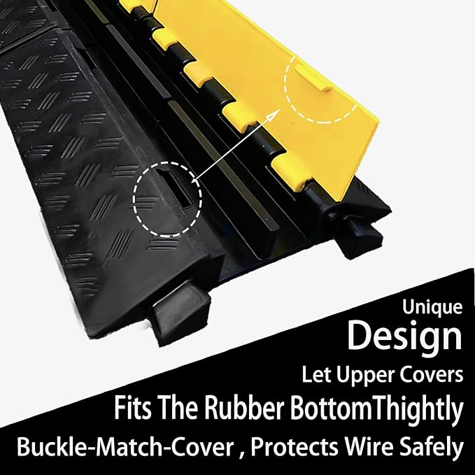 Foldable 2 Channel Rubber Cable Protector, 22000Lbs Load Capacity Wire Hose - Image 4