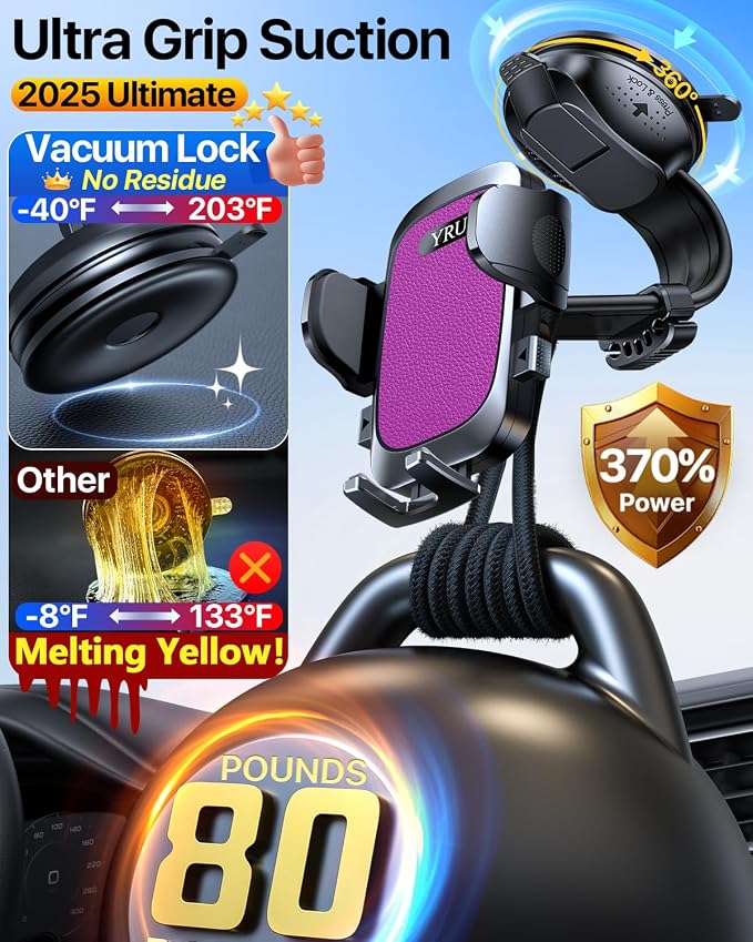YRU Cell Phone Holder for Car Dashboard Windshield Phone Stand for iPhone 16 15 - Image 2