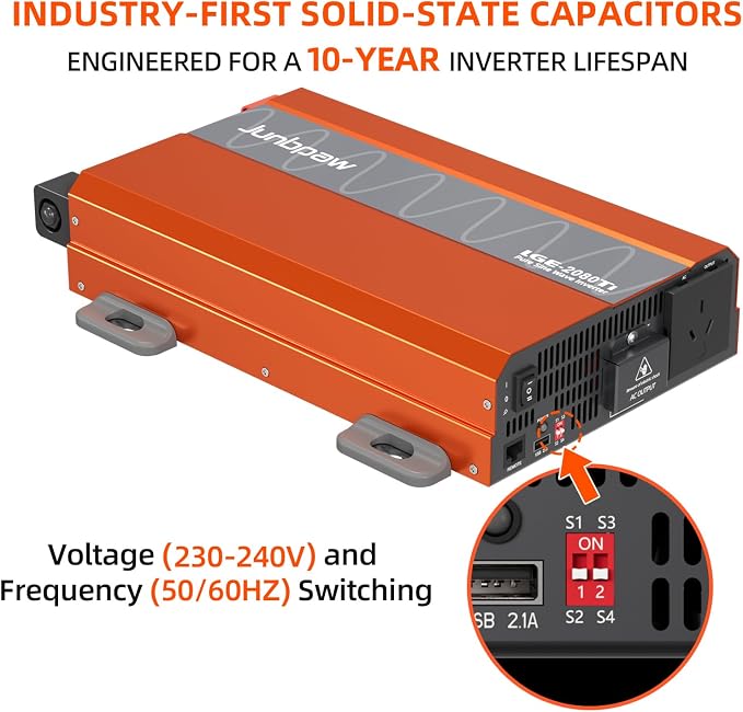 2080W Pure Sine Wave Inverter, 12V DC to 110V/120V AC, 6000W Peak, 5V/2.1A USB - Image 3