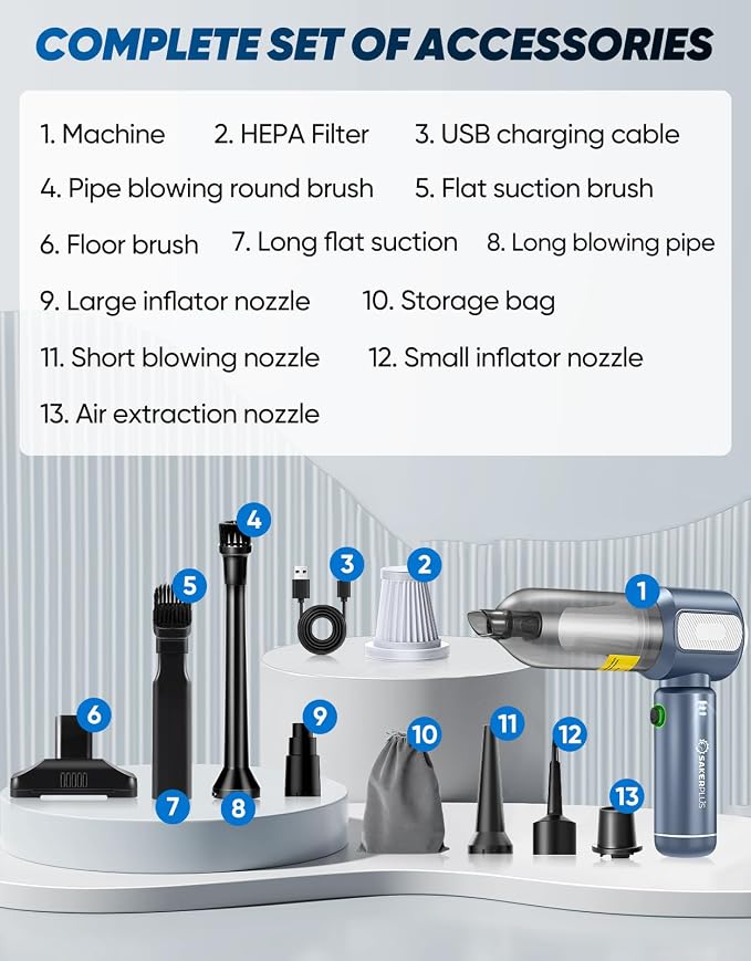 Mini Vacuum Cleaner, Cordless Car Vacuum, 17500PA High Suction, 3 in 1 Handheld - Image 8