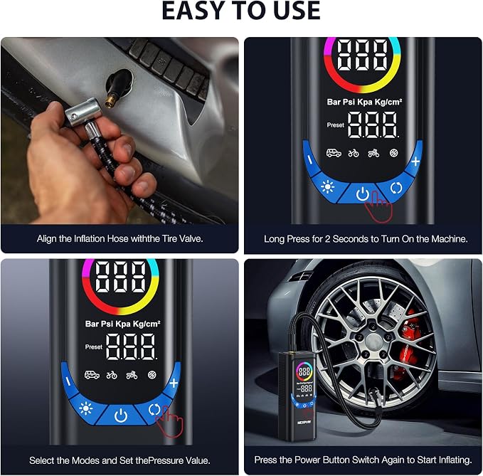 NEXPOW NP17 Portable Air Compressor, 150 PSI Digital Tire Inflator, Fast - Image 9