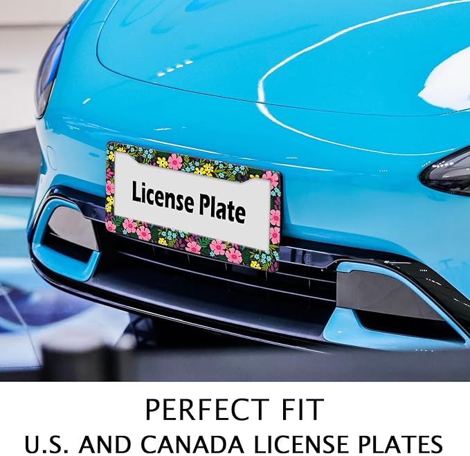 Floral License Plate Frame, Flowers License Plate Holder Covers, Metal Aluminum - Image 3