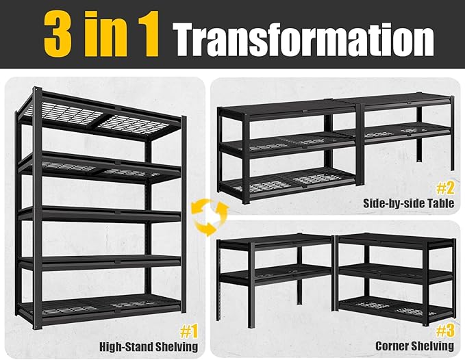 PrimeZone 36" W Heavy Duty Garage Shelving 5 Tier Heavy Duty Storage Shelves - Image 5