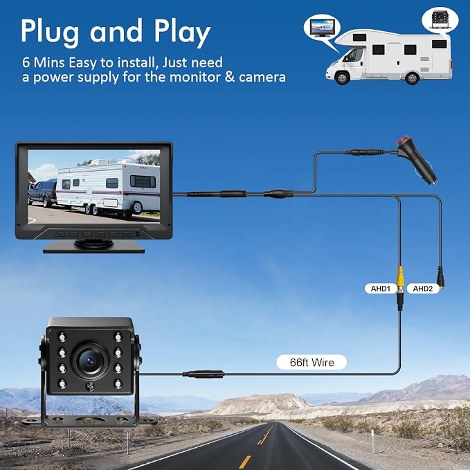 RV Backup Camera Plug and Play, No Delay, 1080P HD, 2 Channels, 150° Wide Angle - Image 3