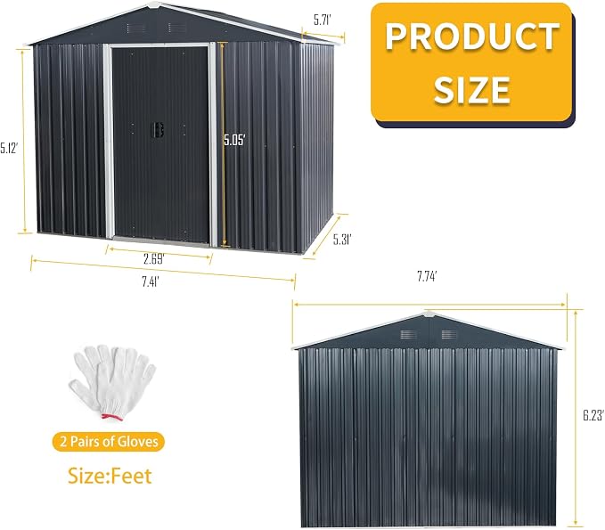 8x6 FT Outdoor Storage Shed, Metal Shed - Image 3