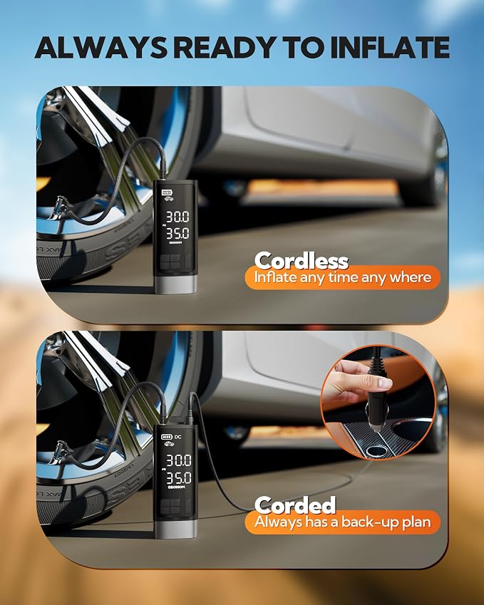 Portable Tire Inflator with Dual-Cylinder, 5 x Fast Inflation Car Air - Image 7