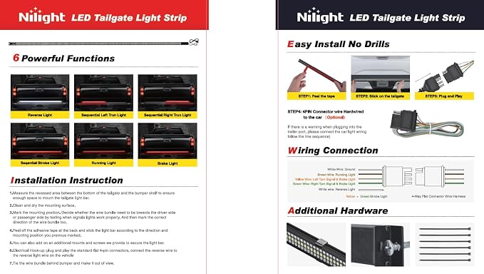 Nilight Truck Tailgate Light Strip 60" Aluminum FrameTriple Row Light Bar 1200 - Image 10