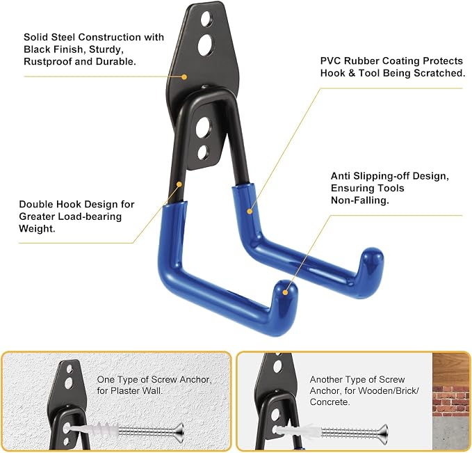 Steel Garage Hooks Wall Tool Organizer, 10 Pack Garage Storage Hook Heavy Duty - Image 3