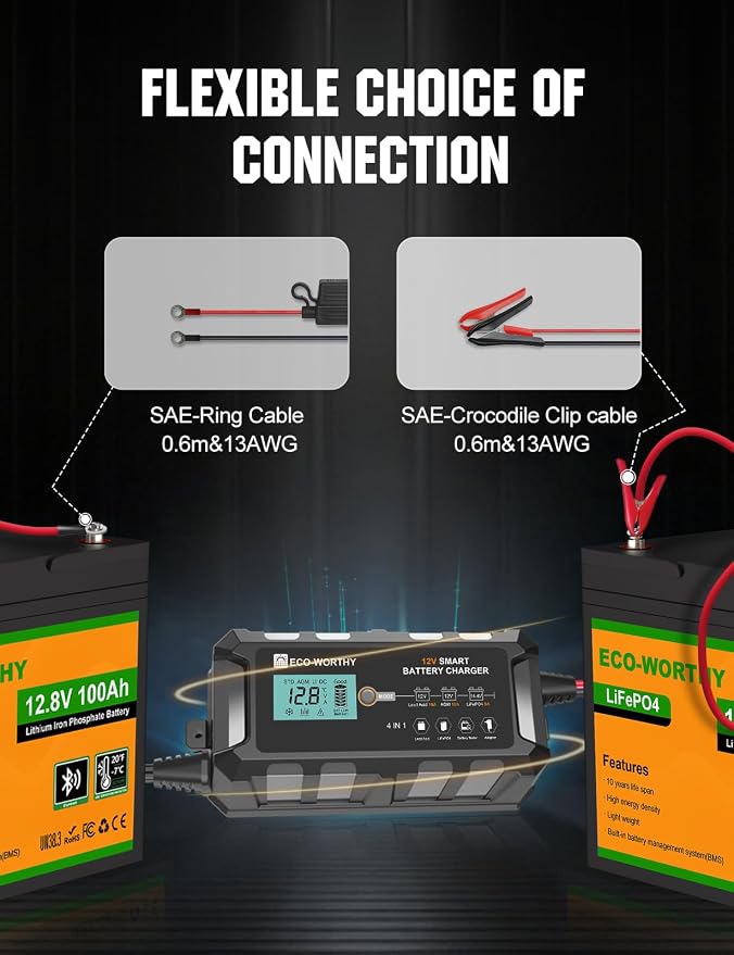 ECO-WORTHY 10A Lifepo4 Battery Charger 12V, Smart Car Battery Charger - Image 9