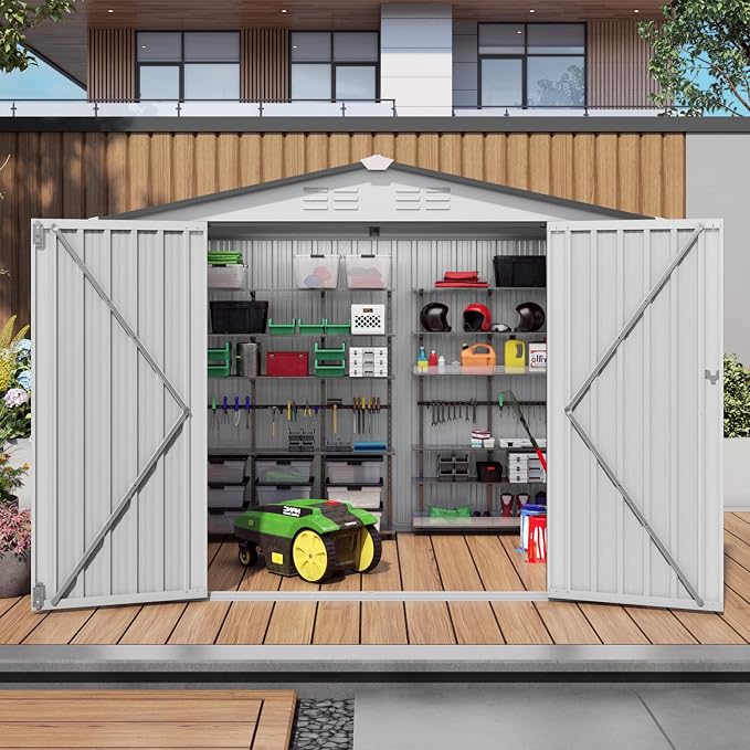 8 x 6 FT Outdoor Storage Shed, Metal Garden Tool Shed - Image 7