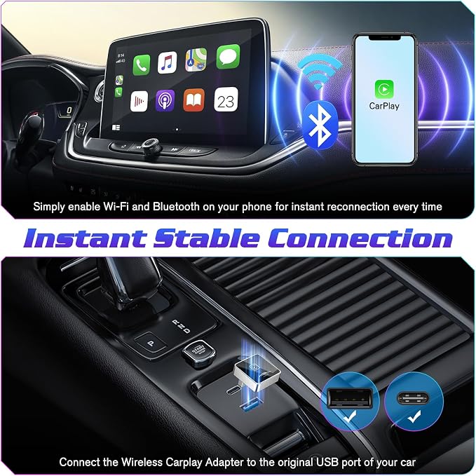 Mini Wireless Carplay Adapter for iPhone, 2025 Stable Universal carplay Adapter - Image 3