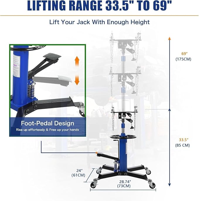Transmission Jack 1322 LBS Hydraulic Telescoping 2-Stage Lift Jack Stand - Image 2