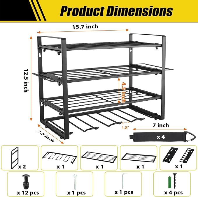 4 Layers Power Tool Organizer Wall Mount, Garage Wall Shelving, 4 Drill Holder - Image 3
