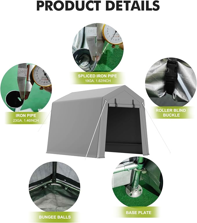 6 x 8 ft Carport Storage Shed, Portable Garage - Image 7