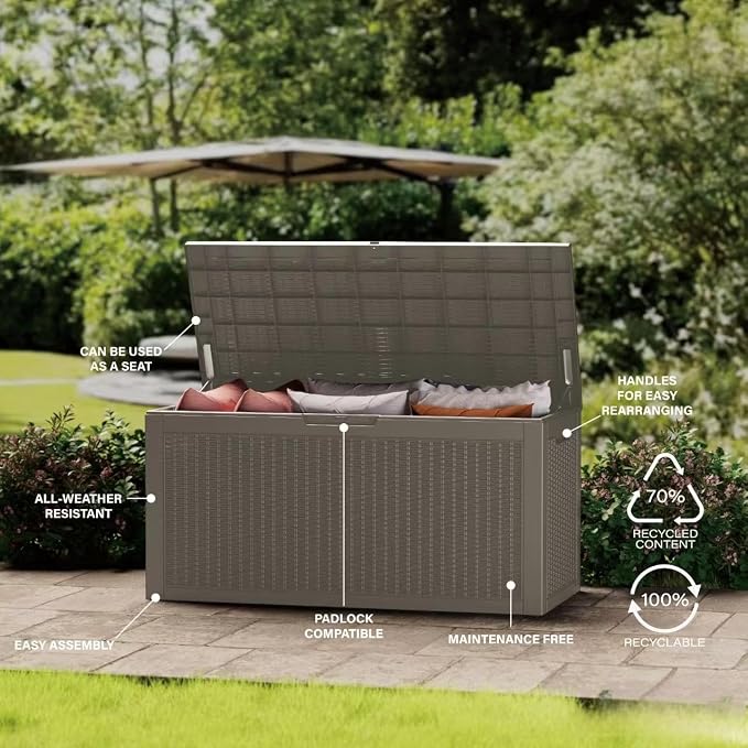 100 Gallon Lockable Resin Deck Box, Waterproof & UV-Resistant Outdoor Storage - Image 6