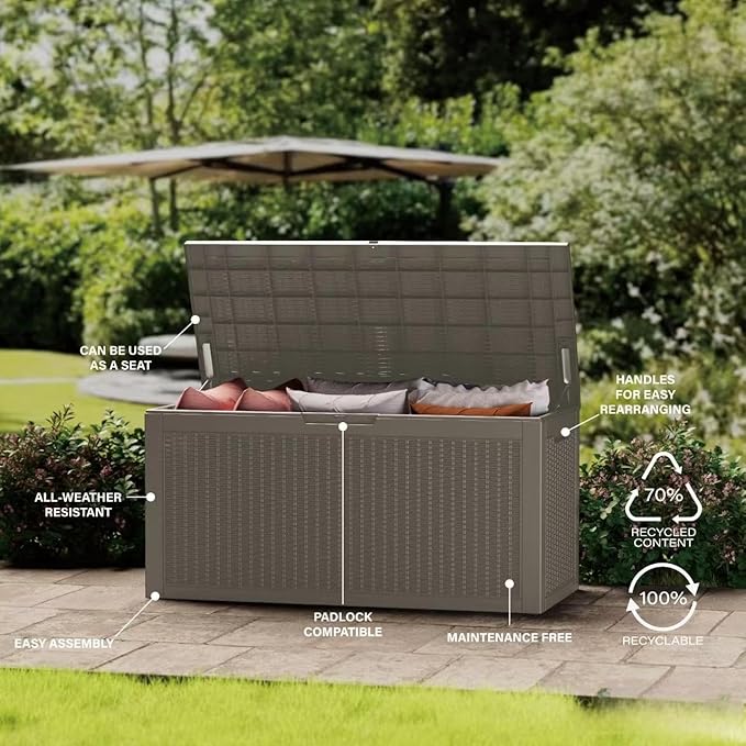 320 Gallon Outdoor Storage Box Patio Deck Box Waterproof, Resin Lockable - Image 7