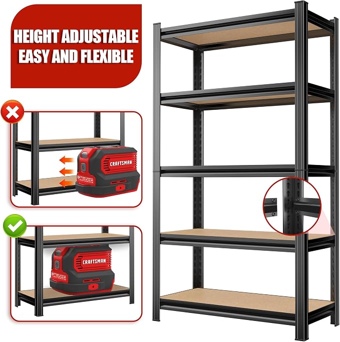 Garage Shelving Unit, 2550Lbs Heavy Duty 5-Tier Metal & Wood Adjustable Storage - Image 5
