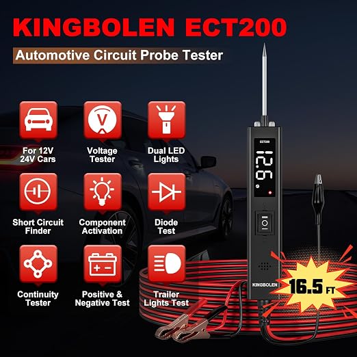 KINGBOLEN ECT200 Automotive Electrical Circuit Tester, 12V 24V Car Voltage Test - Image 2