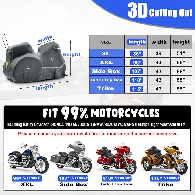Trike Cover, Motorcycle Cover LI LIBZAKI Heavy Duty 600D Waterproof - Image 5