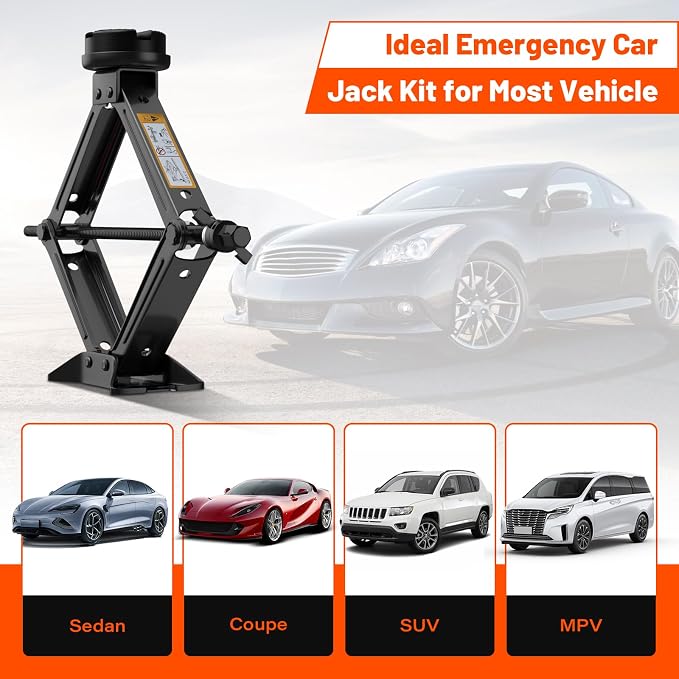 Universal Scissor Jack 2 Ton, 5.1"-16.9" Lifting Range Heavy Duty Car Jack Kit - Image 7