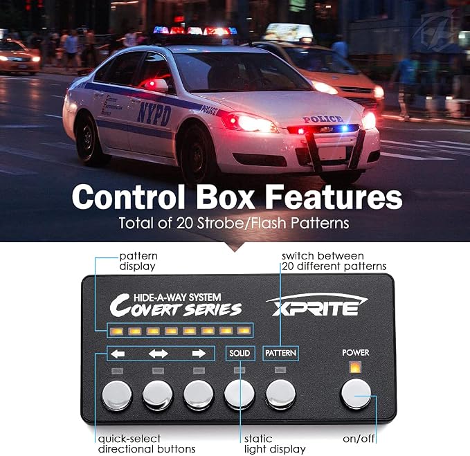 Xprite Red Blue LED Hideaway Strobe Police Lights Kit, 20 Flashing Patterns - Image 4