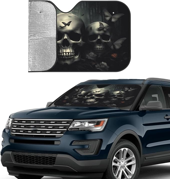 Skull Car Sun Shade Windshield Sunshade Foldable Front Window Shield Cover - Image 4