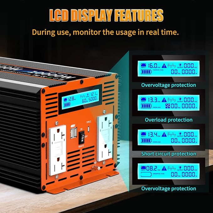 5000W Pure Sine Wave Power Inverter 12V DC to 110V 120V Converter - Image 4