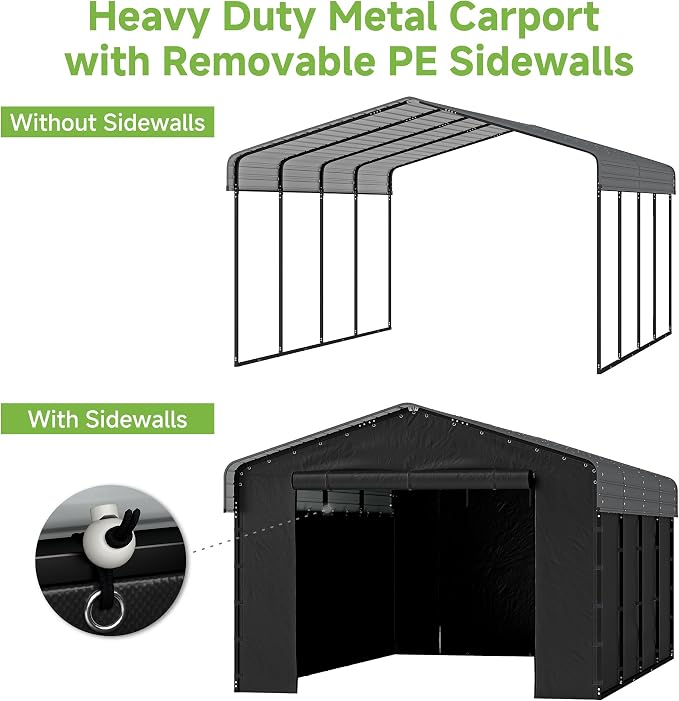 Real Relax 12'x20' Heavy Duty Metal Carport, Outdoor Garage Car Shelter Shade - Image 4