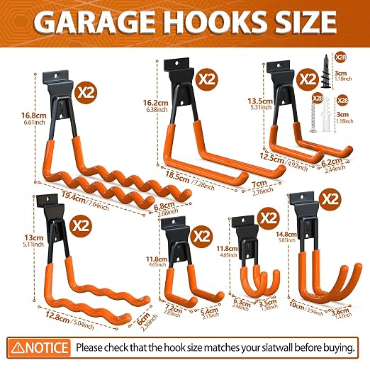 3-H Slatwall Accessories 14 Pack, Slatwall Hooks & Hangers 7 Sizes, Slat Wall - Image 2