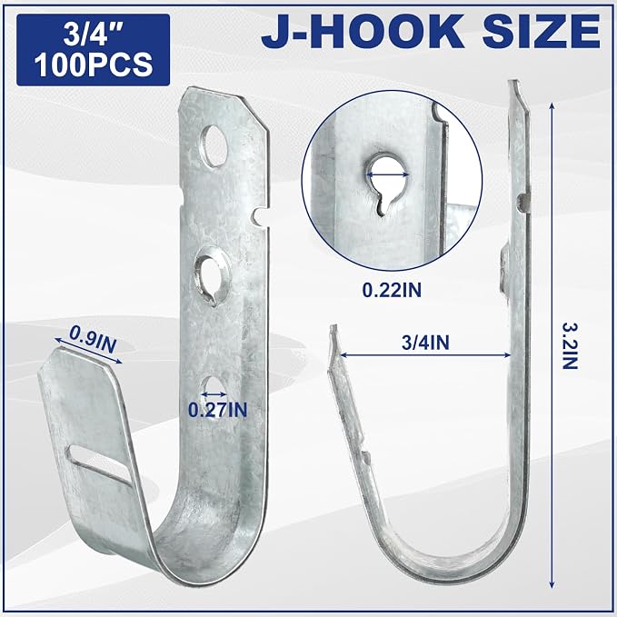 Gisafai 100 Pcs Cable Support J-Hook, 3/4 Inch Metal Garage Hooks - Image 2