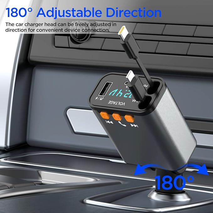 Bluetooth Car Adapter, 5 in 1 Retractable Car Phone Charger - Image 7