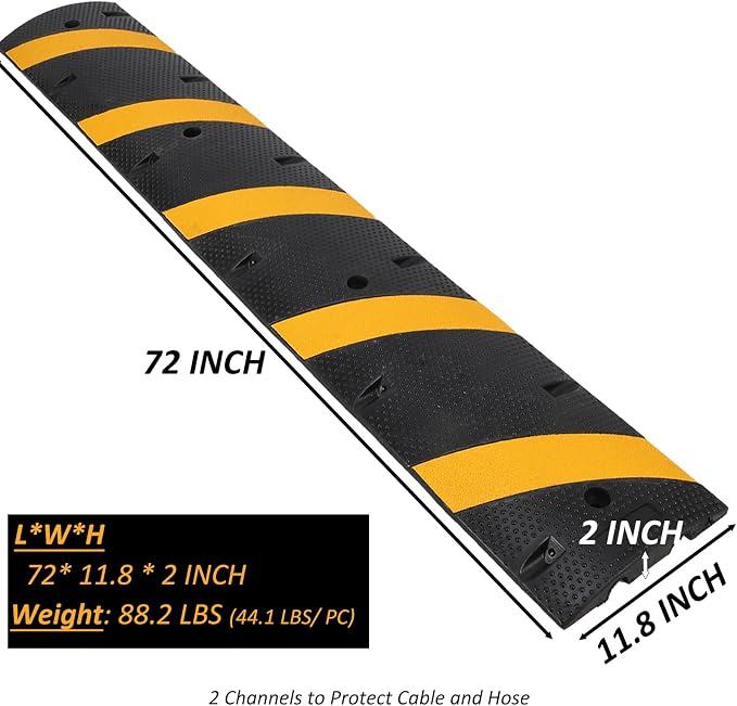 6 Ft Rubber Speed Bump, 2 Pack 2 Channel Modular Heavy Duty Speed Bumps Humps - Image 7