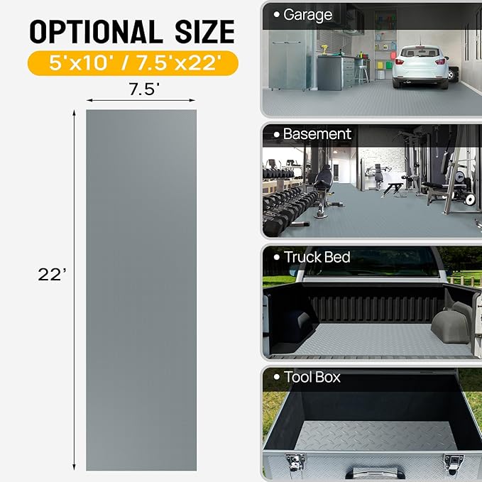 TUFFIOM 7.5x22 FT Garage Floor Mat, Thickened Diamond Plate PVC Garage Mats - Image 5