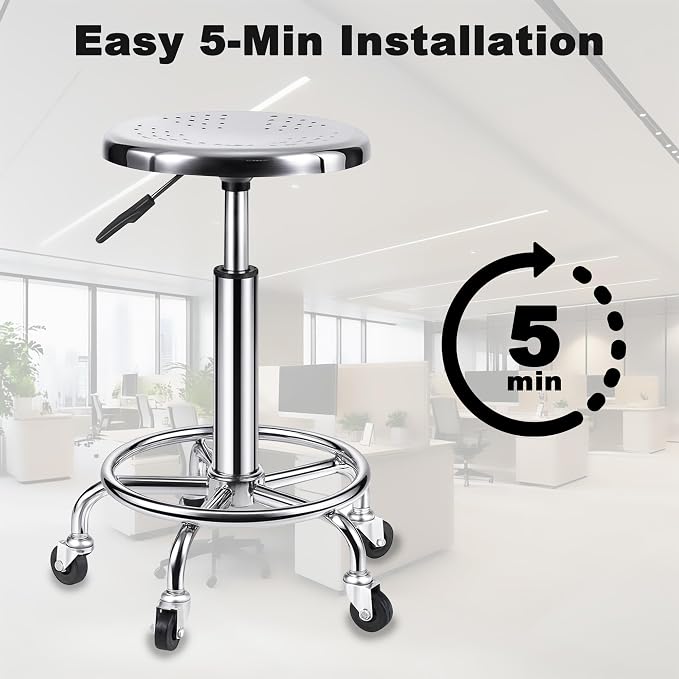 Rolling Stool, Stainless Steel Workbench Stool, Adjustable Swivel Stool Medical - Image 5