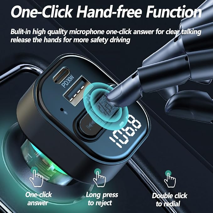 Bluetooth 5.3 FM Transmitter for Car, Wireless FM Radio Transmitter, Support - Image 6