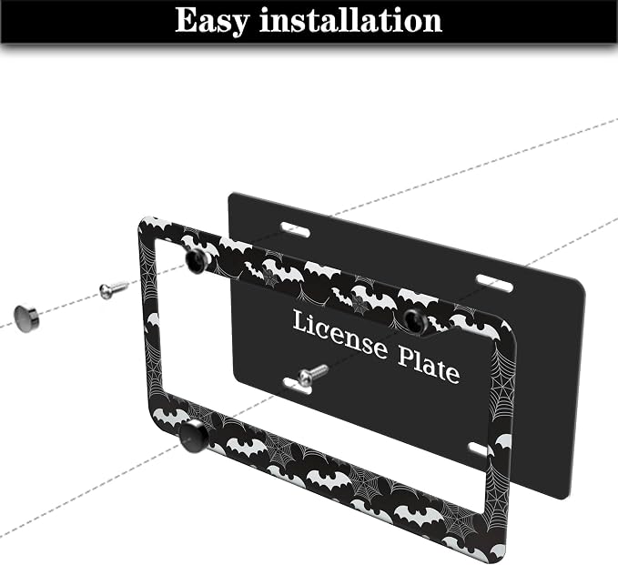 License Plate Frame Black and White License Plate Holder Spider Web Bat - Image 7