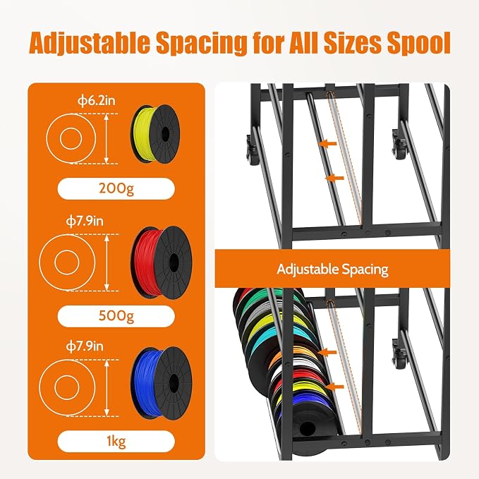 3D Printer Filament Cart, 2 Rows Filament Storage Rack Shelf - Image 2