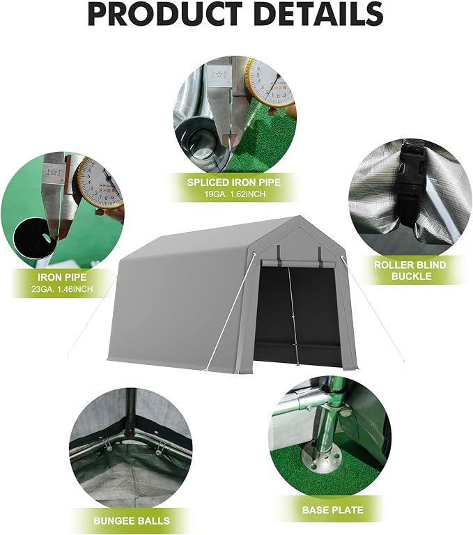 7 x 10 ft Carport Storage Shed, Portable Garage - Image 7