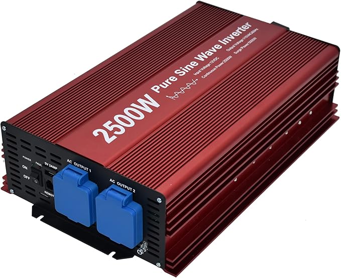 2500W Pure Sine Wave Inverter 12V to 120V AC by Fit4Less