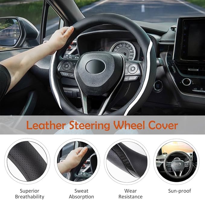 Steering Wheel Cover Black White, Carbon Fiber Car Steering Wheel Covers - Image 4