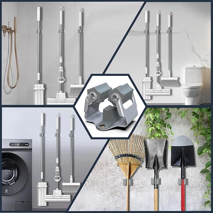 3-H 4 Pack Mop and Broom Holder Big Size Hanging 1 KG Extra, Broom Hanger Wall - Image 3