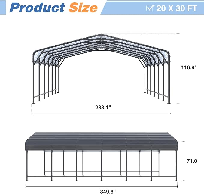 20x30 FT Metal Carport Canopy Heavy Duty - Image 4