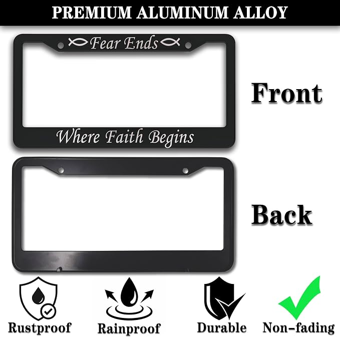 License Plate Frames Black and White Car Plate Frame Fear Ends When Faith - Image 3