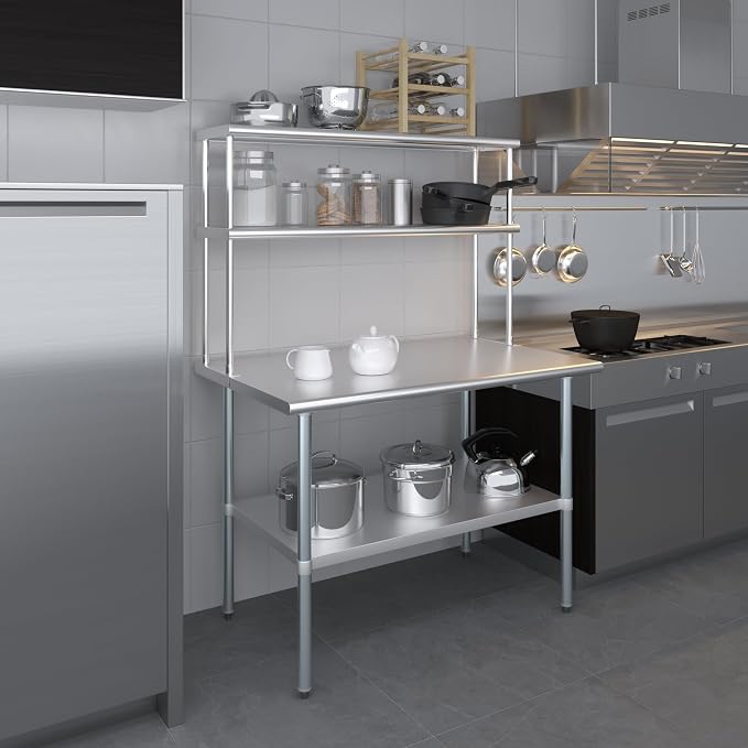 Amgood Stainless Steel Work Table Double Tier Overshelf | Metal Kitchen Prep - Image 8