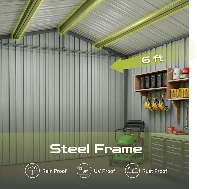 8 x 6 FT Outdoor Storage Shed, Metal Garden Tool Shed - Image 4
