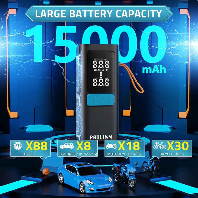 Tire Inflator Portable Air Compressor, 3X Faster 150 PSI 15000mAh Cordless Air - Image 3