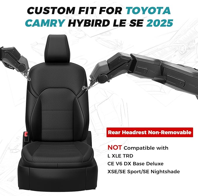 Leather Seat Covers for Toyota Camry 2025 LE SE Hybrid - Image 2