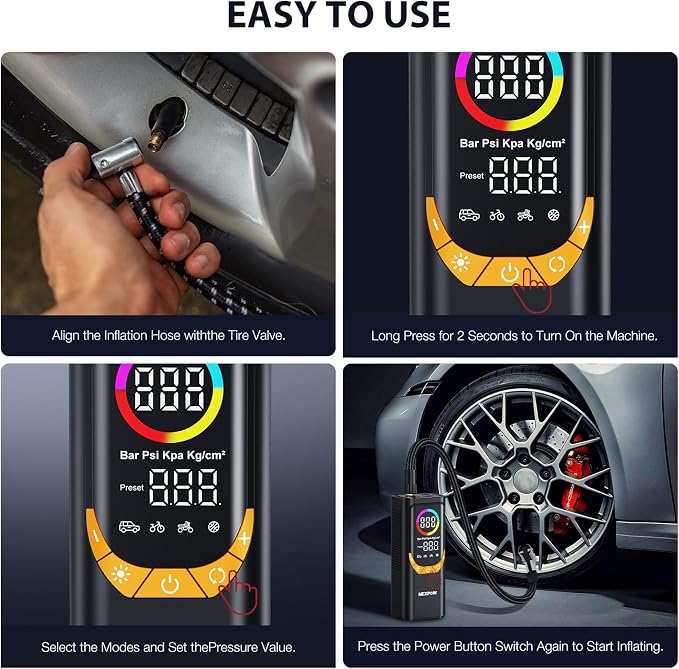 NEXPOW NP17 Portable Air Compressor, 150 PSI Digital Tire Inflator, Fast - Image 9