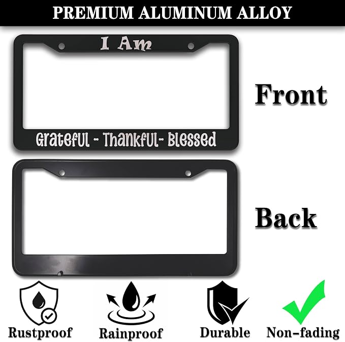 License Plate Frames Black and White Front License Plate Bracket I Am Grateful - Image 3