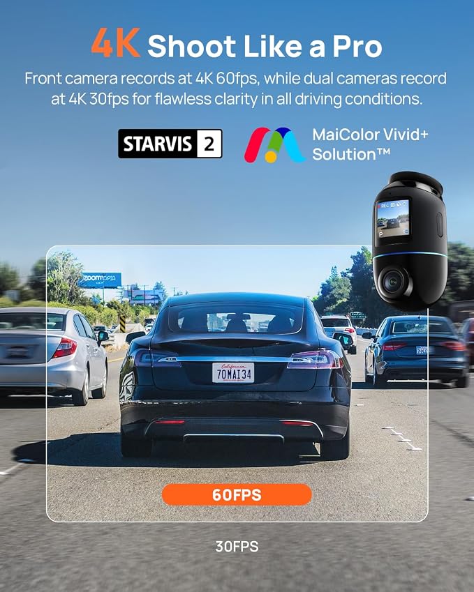 70mai Dual Dash Cam Front and Rear 4K, Car Camera - Image 2